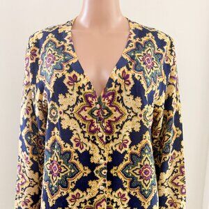 Talbots Pure Merino Wool Floral Cardigan Women SizeXL NWOTGold Buttons Geometric